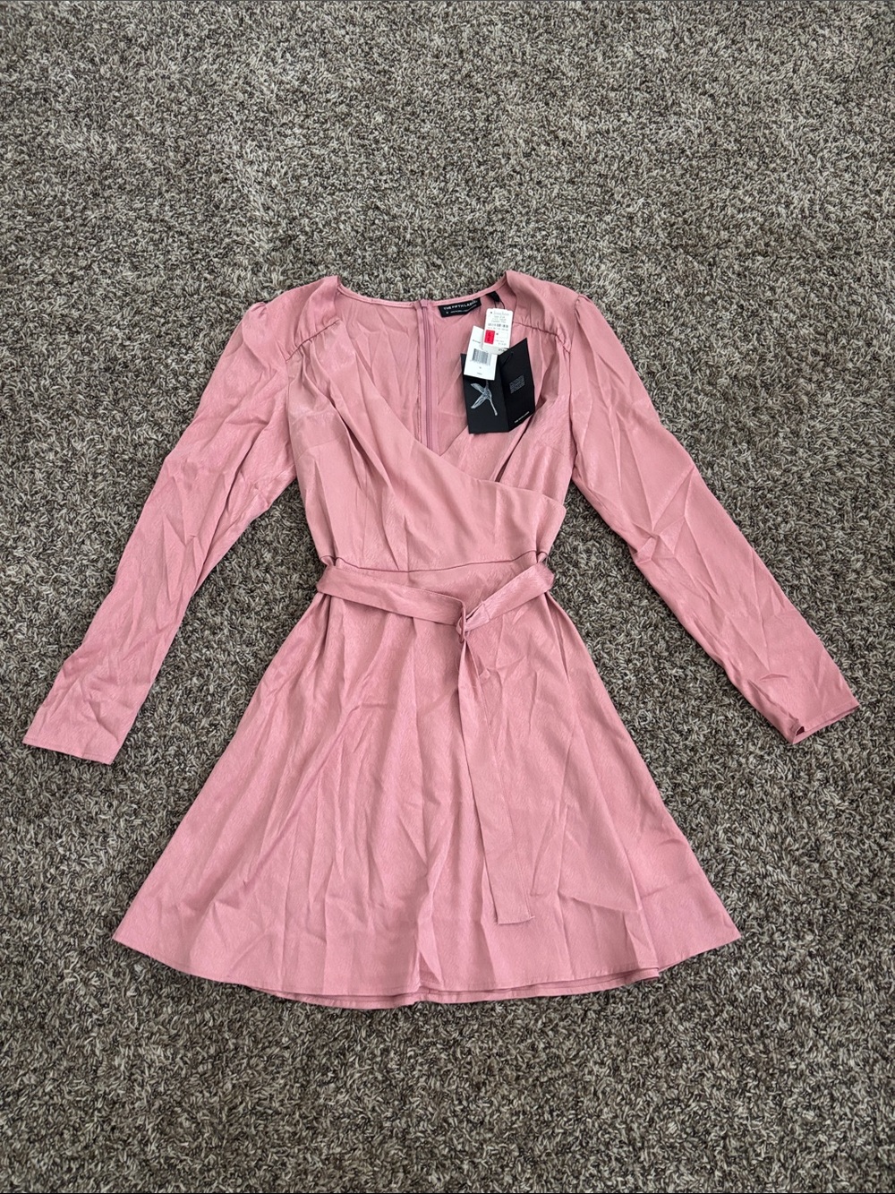 The Fifth Label Dusty Rose Long-Sleeve Wrap Dress with Waist Tie